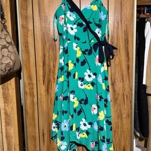 Banana Republic White and Yellow Wrap Sundress with Tie Front